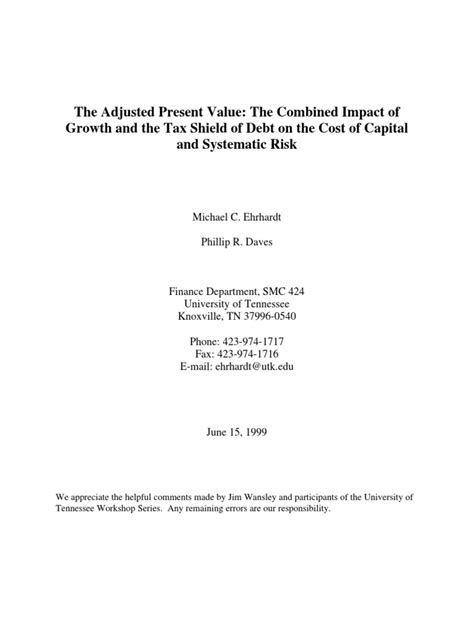 Adjusted Present Value Michael c Ehrhardt